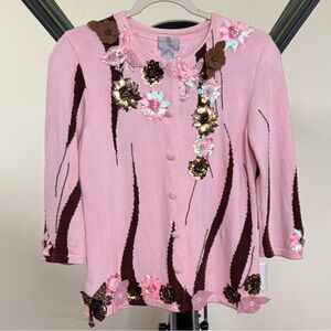 Berek Womens Size S Pink Cardigan With Shoulder Pads Sequins Beads